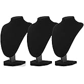 Comelyjewel 3pcs/Pack 9 Inches Velvet Jewelry Holder, Jewelry Organizer for Women, Necklace Holder, Jewelry Organizers and Storage Solution, Mannequins Bust Stand for Necklaces and Accessories (Black)