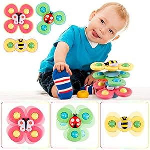 Outgeek Suction Cup Spinning Top Toys: 3PCS Sensory Toys for Toddlers 1-3 Baby Bath Toys Butterfly Cartoon Spinner Top…