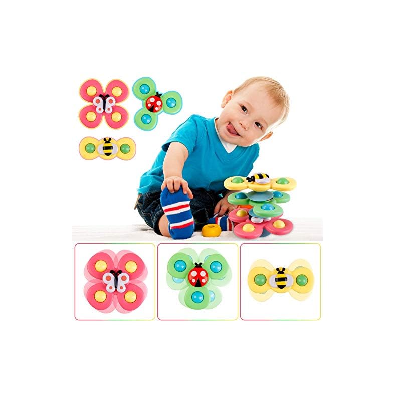 Outgeek Suction Cup Spinning Top Toys: 3PCS Sensory Toys for Toddlers 1-3 Baby Bath Toys Butterfly Cartoon Spinner Top…