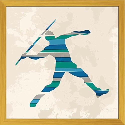 ArtzFolio Transparent Bands Javelin Thrower Sportsman Canvas Painting Golden Wood Frame 16 X 16Inch