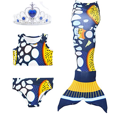 Eafior 3PCS Girls Swimsuit 2017 Princess Mermaid Tail Bikini Bathing Swimsuit Swimwear Can Match Monofin(With Headband)