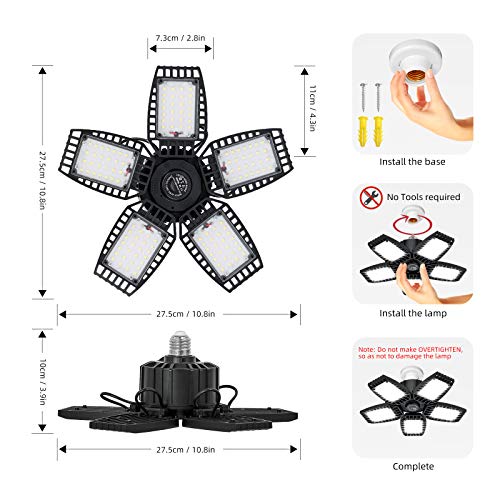 100W LED Garage Lights, 10000LM LED Garage Ceiling Light Fixtures with 5 Adjustable Panels LED Shop Light Super Bright LED Deformed Folding Light E26/E27 LED Light Bulbs for Basement, Workshop, Barn