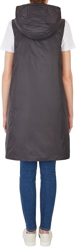 Sostenibile, senza maniche, felpa con cappuccio, logo laterale, Giacca Isolata Donna, Nero, L