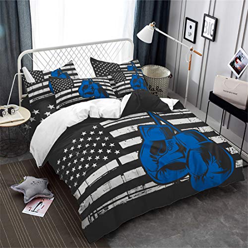American Flag Duvet Cover Queen Size,Independence Day Home Decor,Quilt Cover Queen Blue Boxing Gloves Bedding Set 3 Pcs - Thumbnail 3