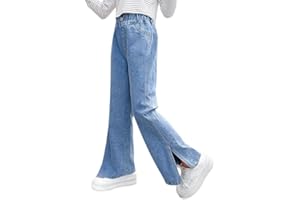 birbyrrly Girls Wide Leg Jeans Kids Baggy Elastic Waist Casual Denim Pants with Pockets