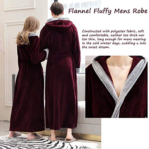 Mens Long Robes with Hood Full Length Hooded Bathrobe Fleece Plush