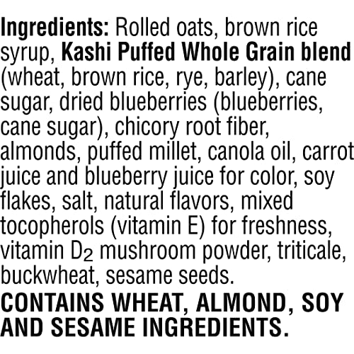 KASHI COLD BREAKFAST CEREAL, EXCELLENT SOURCE OF VITAMIN D, FIBER CEREAL, BLUEBERRY ALMOND, 14.5OZ BOX (1 BOX)