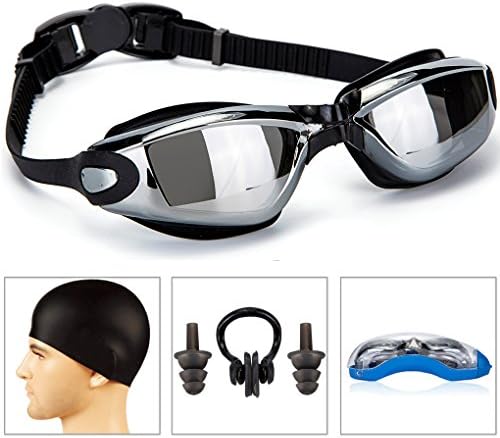 Swim Goggles,Swimming Goggles Mirror Coated Lenses Anti-Fog Shatterproof UV Protection,Triathlon Swim Goggles with Free Protection Case for Adult Sphere Men Women Youth Child Kids By EENG
