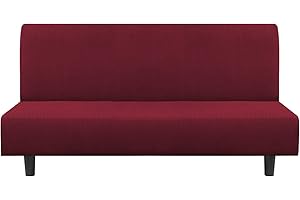 Flamingo P Stretch Armless Futon Covers Full Queen Futon Couch Covers Slipcover Futon Sofa Cover Futon Bed Cover Furniture Protector Covers with Elastic Bottom, Soft Thick Jacquard Washable, Burgundy
