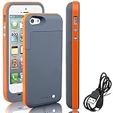 iPhone 5S 5 Battery Case, Rechargeable Portable 2500mAh Backup Power Bank External Protective Charger Case For iPhone 5S / 5, Full Body Protection,LED Battery Level Indicator (Orange)