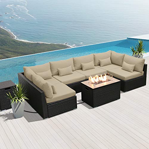 Modenzi Outdoor Sectional Patio Furniture with Propane Fire Pit Table
