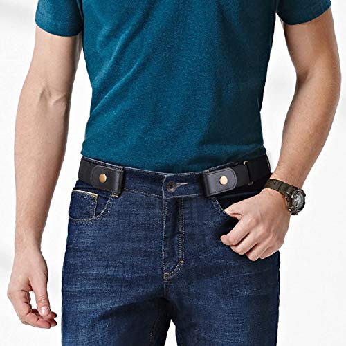 WERFORU WERFORU 4 Pack No Buckle Show Belt for Men Buckle Free Stretch Belt for Jeans Pants 1.38 Inches Wide (A-Black+Coffee+Blue+Gray, Suit for Pants Size 30\