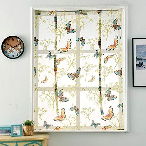 Cozy69 Roman Curtain,Floral Pattern Roman Curtains Sheer Voile Window Shade Blinds Rod Pocket,Living Room Voile Butterfly Short Screening Thermal Insulated Blackout Curtain(60x140cm)