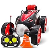 Remote Control Car for Boys & Girls - RC Stunt Car Toy | 4-Wheel Drive Car Spins and Flips | Indoor and Outdoor w/ Bonus - 6 Traffic Cones | Gift for Kids 3-10 Size 7 x 5 x 4 In. | Color Red and Black