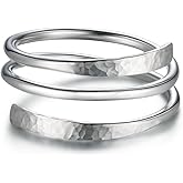 LUKRAY Sterling Silver Ring, Hammered Wire Wrap Ring, Adjustable Ring for Women, Handmade Thumb Ring form 4-12