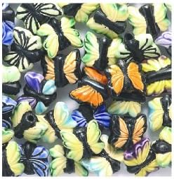 Shipwreck Peruvian Hand Crafted Ceramic Butterfly Beads, 10 by 11mm, Assorted, 10 Per Pack