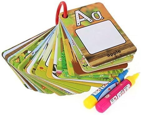 Chidren’s Early Education Cognitive Cards,Reusable Water Reveal Word Card, Water Drawing Doodle Card Book, Doodle Pad, Word Flash Card, Water Painting Graffiti Book Card Magic Drawing Pens for Toddler