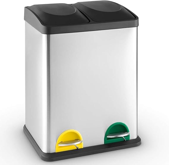 Pattumiera Doppia EKO Deluxe 40+28L – Raccolta Differenziata In Acciaio Inox – Pedali Indipendenti E Chiusura Morbida