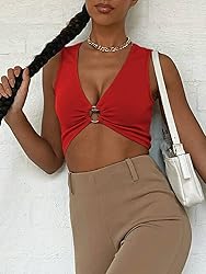 AEVZIV Sexy Crop Tops for Women Sleeveless Deep V