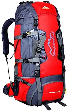 Backpack 80L Internal Frame Hiking Backpack LECCER(Azaker) Water-resistant Nylon Trekking large Bag for Climbing, Camping, Hiking, Travel and Mountaineering with Orange Rain Cover (Red)
