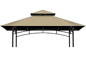 COVBOARD Grill Gazebo Replacement Top, 5 * 8 Outdoor BBQ Top Cover, Double Layer BBQ Gazebo Top Canopy for Model #L-GG001PST-F (Khaki)
