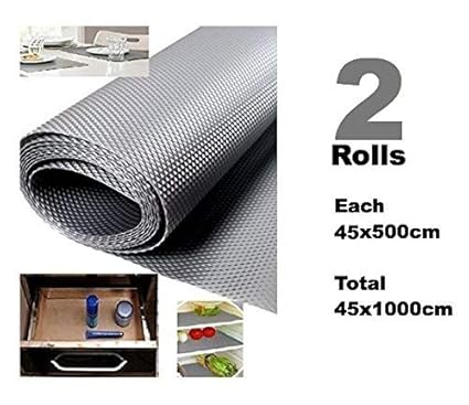 Home Buy Multipurpose Textured Strong Anti-Slip Eva PVC Mat Liner, 45x1000 Cm, Grey -Set of 2