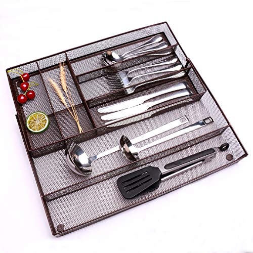 SZAT PRO Mesh Silverware Cutlery Tray Adjustable Drawer Organizer