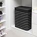 SONGMICS Divided Bamboo Laundry Two-section Hamper Double Dirty Clothes Sorter with Lid Handles and Removable Liner Compartment Storage Basket Rectangular Black ULCB64H