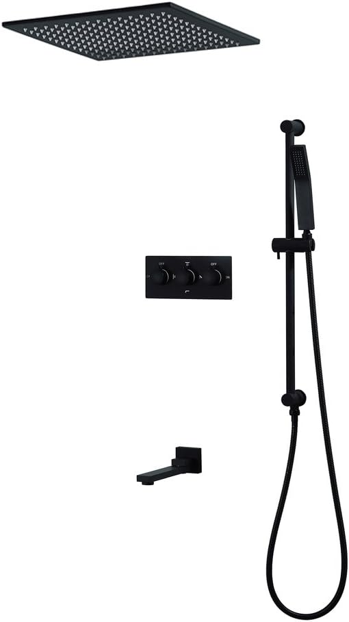 Bathroom Shower System Faucet Set With 20 Inch Black Square Rainfall Shower Head & Handheld Shower Head Sprayer,Black