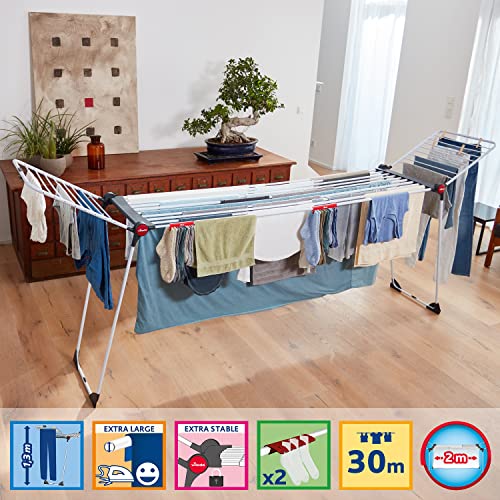 Vileda - Infinity Flex Airer - Expandable and Adaptable Foldable Indoor Clothes Airer - XXL Anti-Fingerprint Tubes - Table-Size Clothes Airer for Large Rooms - Large Steel Airer