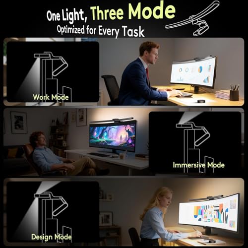 Quntis 66CM Curved Monitor Light Bar with Remote Backlight, Foldable Monitor Lamp with Auto-Dimming, Stepless Dimming, Eye Care No Glare Anti-Blue Screen Light Bar for Gaming Home Office