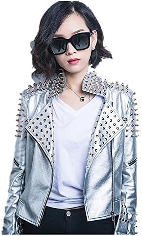 Punk Rock Pu Leather Jacket Rivets DJ Coat Fashion Motorcycle Short Costumes Cosplay Jacket (S,XL)