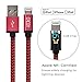Cacoy Double Braided Nylon Lightning to USB Cable with Leather Strap, MFi Certified iPhone Charger for iPhone iPad, Red and Black, 10 Foot