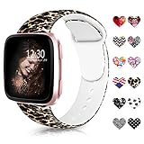 Sunnywoo Compatible with Fitbit Versa/Versa Lite Edition Bands, Soft Silicone Fadeless Floral Pattern Printed Strap Replacement Wristband Fitbit Versa Smart Fitness Watch for Women Men, Large Small