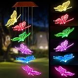 PATHONOR Solar Led Butterfly Wind Chimes, Color-changing Wind Chime Waterproof Automatic Light Sensor Outdoor Decor for Valentines Gift Home Party Balcony Porch Patio Garden, Upgraded Version