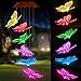 PATHONOR Solar Wind Chimes, Solar Led Butterfly Chimes Outdoor Indoor Color Changing Solar Light Mobile,Garden Green Automatic Light Sensor Outdoor Decor (Butterfly)