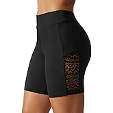 7" Swim Shorts Women - High Waisted Swimsuit Shorts Tummy Control Bathing Suit Lace Bottom with Liner