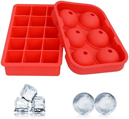 Ice Cube Trays, VUSUMOK Silicone Sphere Ice Ball Maker Hold - [2 Pack Molds] Round Ice Cube Set Keep Drink Chilled - Red