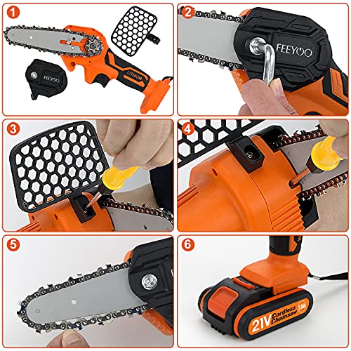 Mini Chainsaw,4-Inch Cordless Chainsaw 21V Portable Electric Chainsaw Kit with 2 Batteries and Chains,One-Handed Portable Battery Chainsaw for Shaping/Branch Wood Cutting /Tree Trimming /Gardening