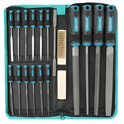 Libraton Files and Rasps 31 Pieces, Large Metal Files and 12 Precision Files with Case, Riffler File, 12 Abrasive Paper, Brush, Metal Files for Carpentry/Sculpture/Crafts