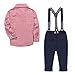 Baby Boy's 2 Pieces Tuxedo Outfit, Long Sleeves Plaids Button Down Dress Shirt with Bow Tie + Suspender Pants Set Suit for Infant Newborn Toddlers, Red, for 18-24 Months = Tag Size 95