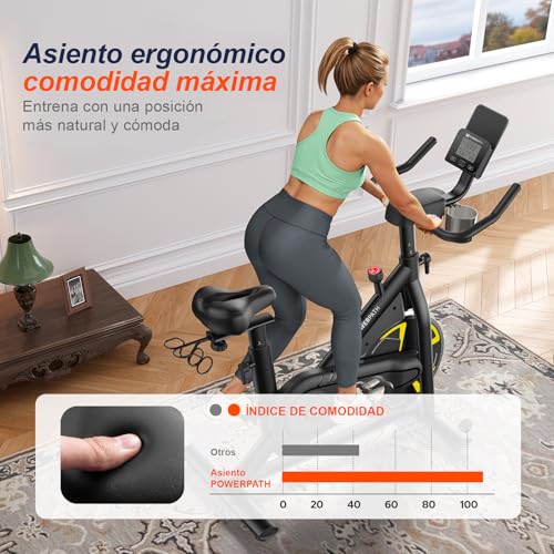 PowerPath - Bicicleta Fija Spinning Bluetooth Magnética Silenciosa Soporta 150 kg Monitor Electrónico Color Negro Ajustable Ideal para Entrenamiento Cardio con Apps en el Hogar