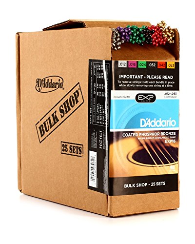 D'Addario EXP16 Coated Phosphor Bronze Acoustic Guitar Strings, Light, 12-53, 25 Sets