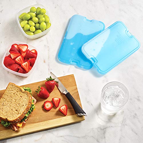 Cool Coolers by Fit & Fresh 4 Pack XL Slim Ice Packs, Quick Freeze Space Saving Reusable Ice Packs for Lunch Boxes or Coolers, Blue