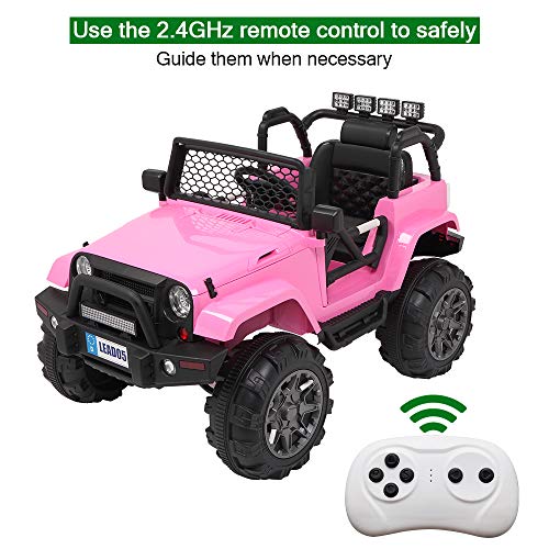 VALUE BOX Extra Larger Ride On Truck, 12V Battery Electric Kids Toddler Motorized Vehicles Toy Car w/ Remote Control, 3 Speeds, Spring Suspension, Seat Belts, LED Lights and Realistic Horns (Pink)