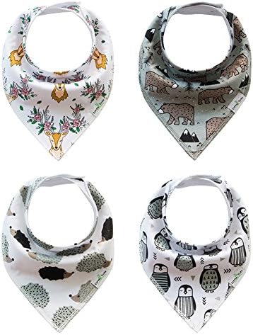 Baby Bibs for Boys Girls Newborn Drooling and Teething Accessories 4 Pack Set Cute Hedgehog Penguin Bear Deer Organic Cotton Super Absorbent Drool Bibs