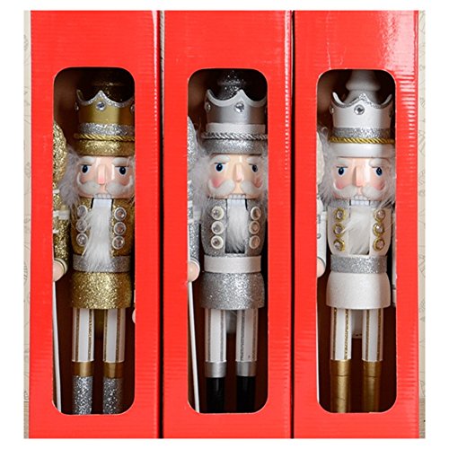 ZaH 18 Inch Wooden Nutcracker Ornaments Christmas Decorations Holiday Decor Kids Toys Nutcracker Puppets, Silver King - Thumbnail 3
