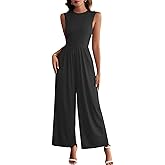 HELYO Women's One Piece Outfit Jumpsuits Dressy Casual Outfits Sleeveless Mock Neck Wide Leg Pants Rompers with Pockets S79