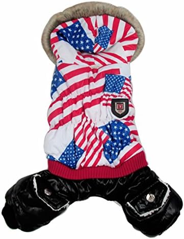 PoodleHouse Fabulous American Flag Pattern Pet Costume Winter Down Jacket Little Dog Coats for Puppy German Pointer Small