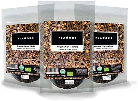 FLAVORS 100% Organic Premium Quality Cloves Whole - USDA Certified - 300grams (100g x 3) In Resealable Stand-Up Pouch!!!